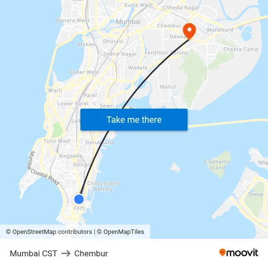 Mumbai CST to Chembur map