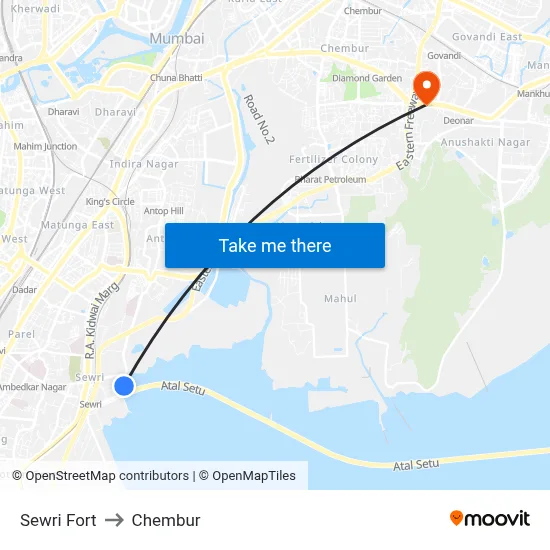 Sewri Fort to Chembur map