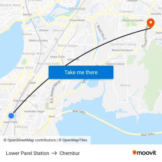 Lower Parel Station to Chembur map