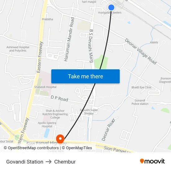 Govandi Station to Chembur map
