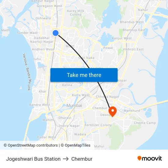 Jogeshwari Bus Station to Chembur map