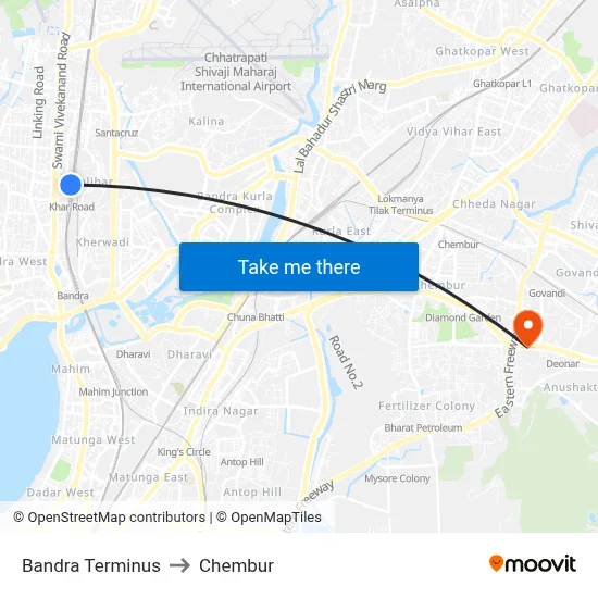 Bandra Terminus to Chembur map