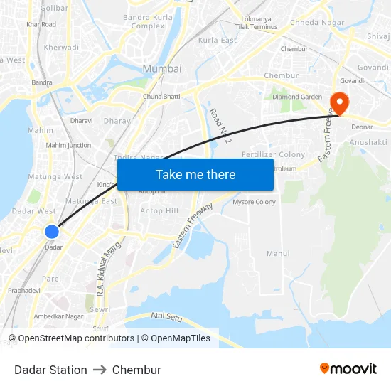 Dadar Station to Chembur map