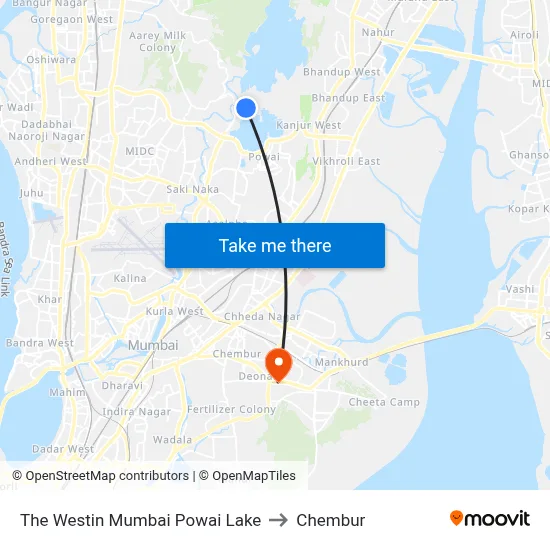 The Westin Mumbai Powai Lake to Chembur map