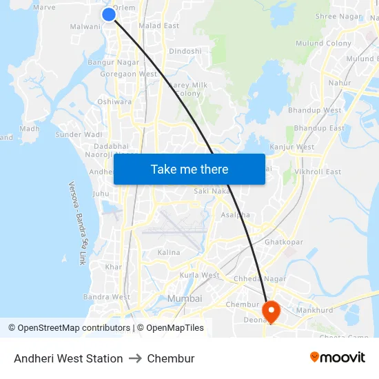 Andheri West Station to Chembur map
