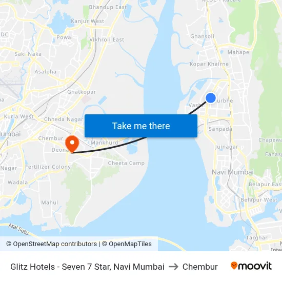 Glitz Hotels - Seven 7 Star, Navi Mumbai to Chembur map
