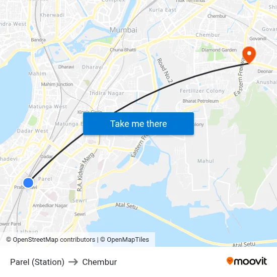 Parel (Station) to Chembur map
