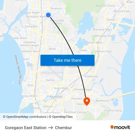 Goregaon East Station to Chembur map