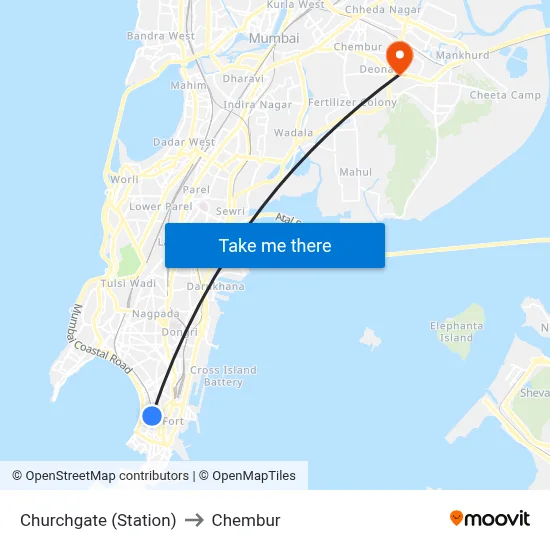 Churchgate (Station) to Chembur map