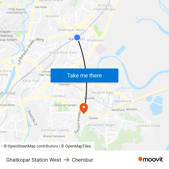 Ghatkopar Station West to Chembur map