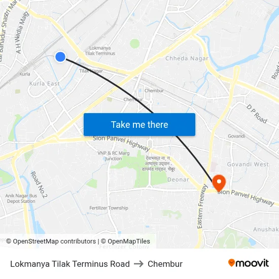 Lokmanya Tilak Terminus Road to Chembur map