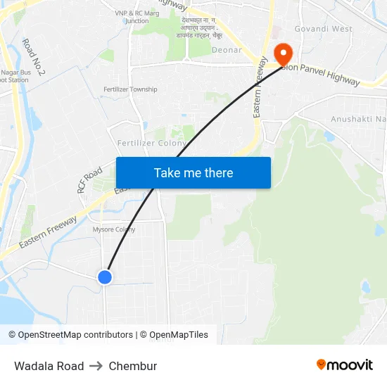 Wadala Road to Chembur map