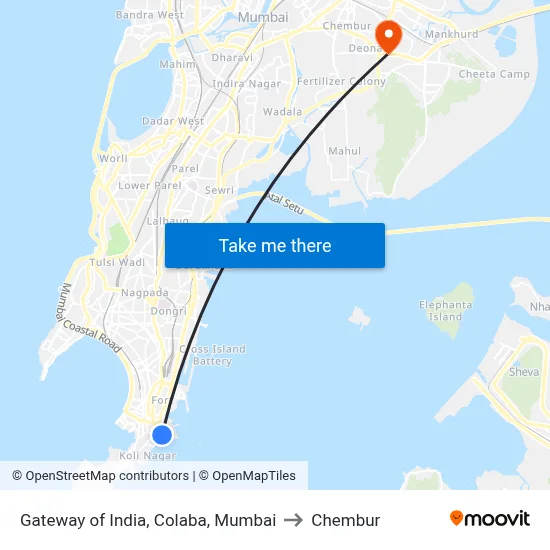 Gateway of India, Colaba, Mumbai to Chembur map
