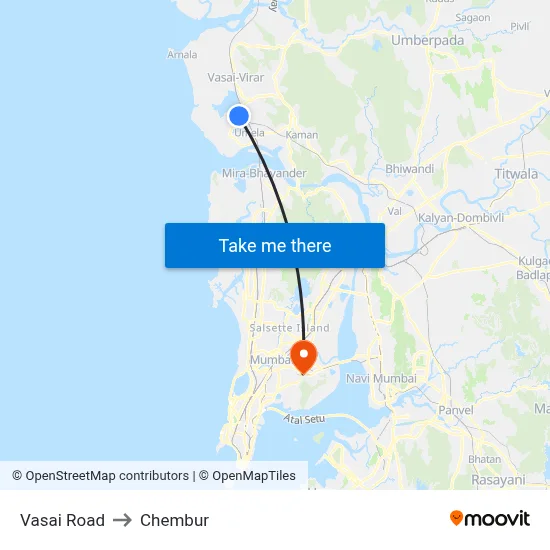 Vasai Road to Chembur map