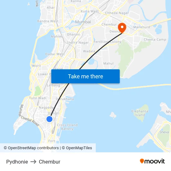 Pydhonie to Chembur map