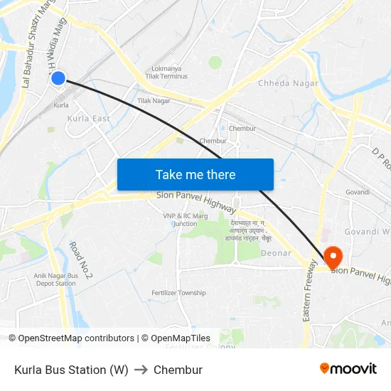 Kurla Bus Station (W) to Chembur map