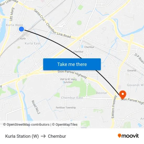 Kurla Station (W) to Chembur map