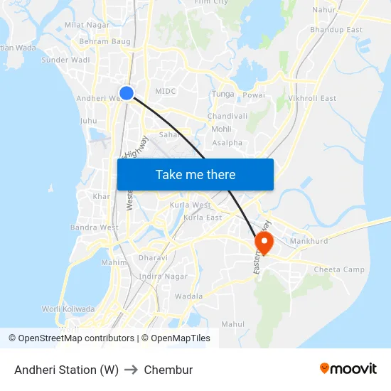 Andheri Station (W) to Chembur map