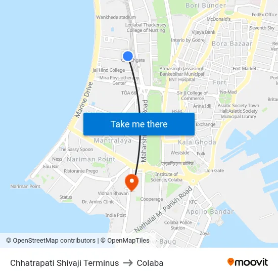 छत्रपति शिवाजी टर्मिनस to कोलाबा map