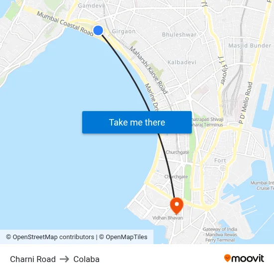 Charni Road to Colaba map