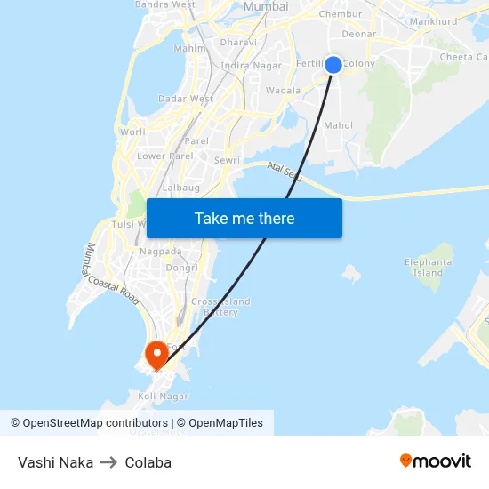 वाशी नाका to कोलाबा map