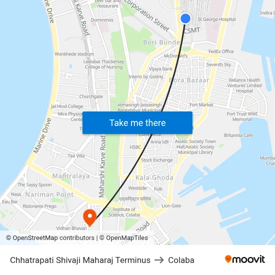 छत्रपति शिवाजी महाराज टर्मिनस to कोलाबा map