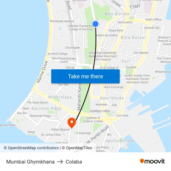 मुंबई जिमखाना to कोलाबा map