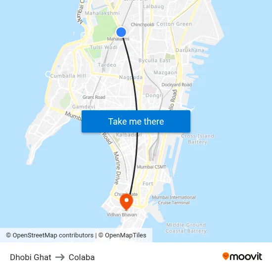 धोबी घाट to कोलाबा map