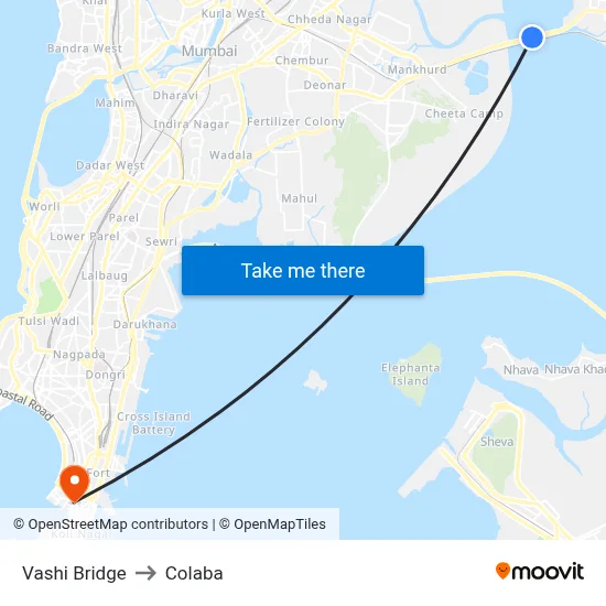 Vashi Bridge to Colaba map