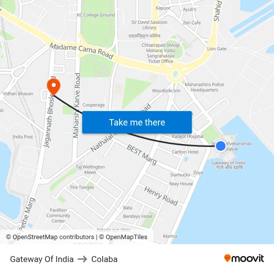 गेटवे ऑफ इंडिया to कोलाबा map