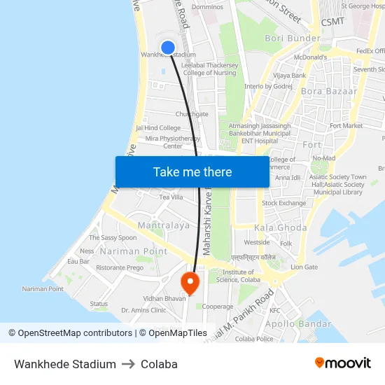 Wankhede Stadium to Colaba map