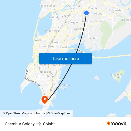 चेंबूर कॉलोनी to कोलाबा map
