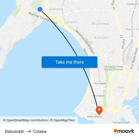 Babulnath to Colaba map