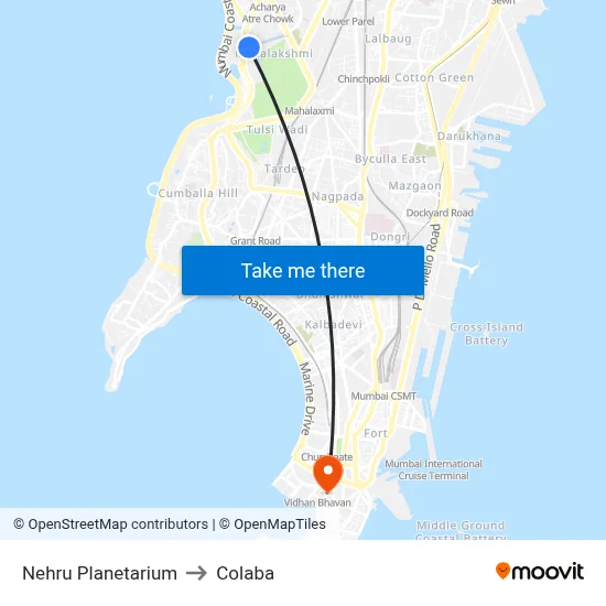 Nehru Planetarium to Colaba map