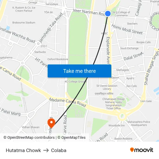 हुतात्मा चौक to कोलाबा map