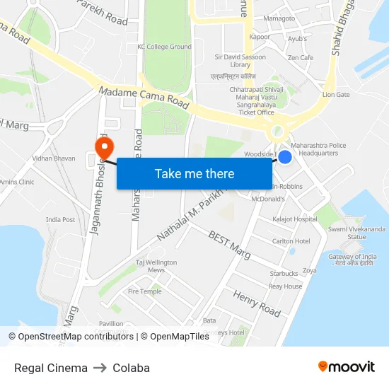 Regal Cinema to Colaba map