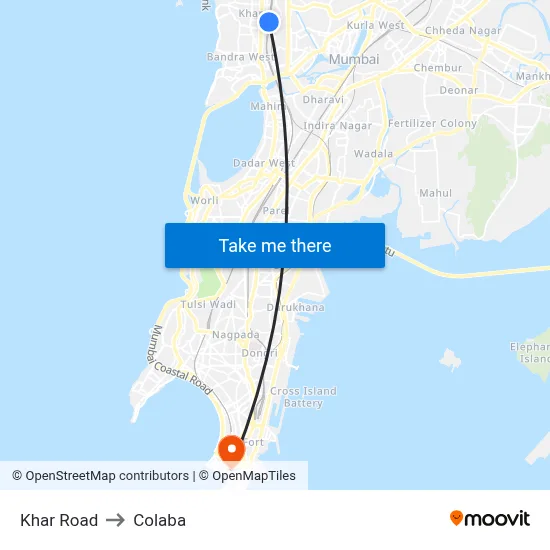 Khar Road to Colaba map