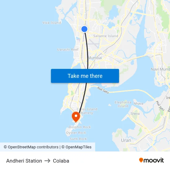 Andheri Station to Colaba map