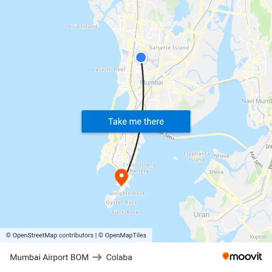 मुंबई हवाई अड्डा to कोलाबा map