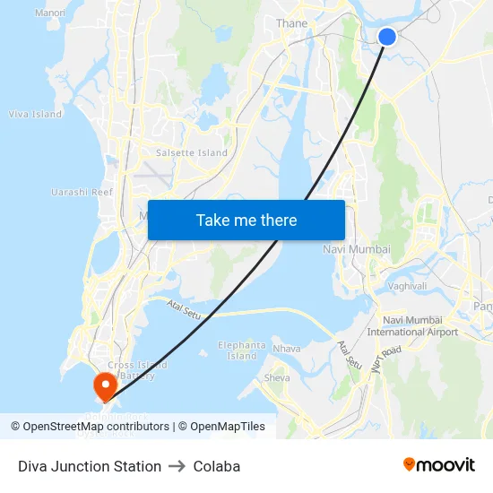 Diva Junction Station to Colaba map