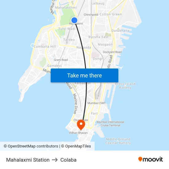 महालक्ष्मी स्टेशन to कोलाबा map
