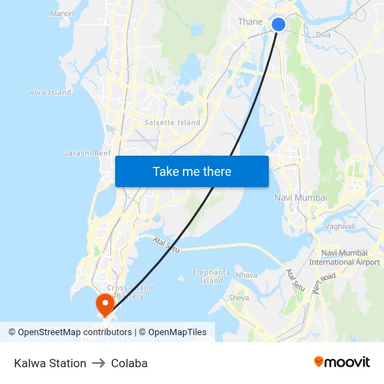 Kalwa Station to Colaba map