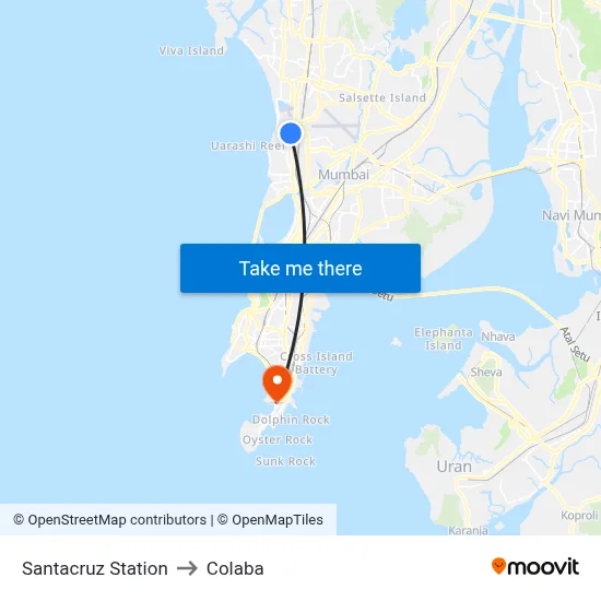 Santacruz Station to Colaba map
