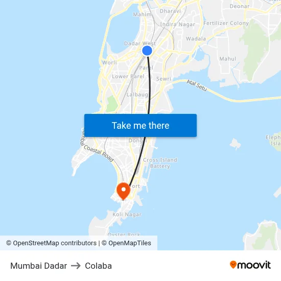 Mumbai Dadar to Colaba map
