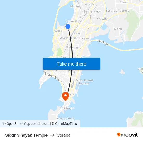 Siddhivinayak Temple to Colaba map