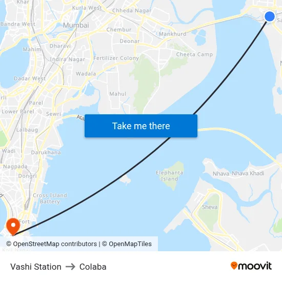 Vashi Station to Colaba map