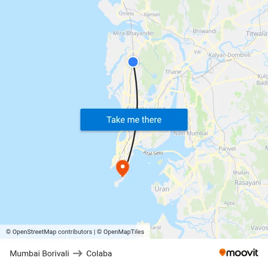 Mumbai Borivali to Colaba map