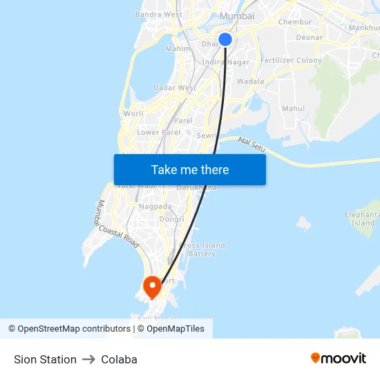 Sion Station to Colaba map