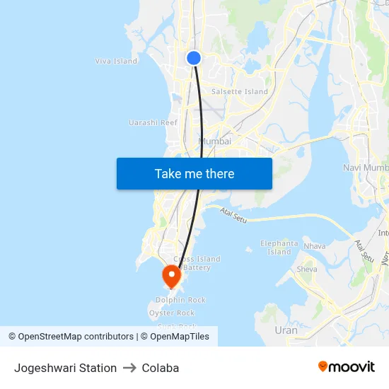 Jogeshwari Station to Colaba map