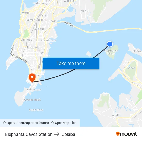 Elephanta Caves Station to Colaba map